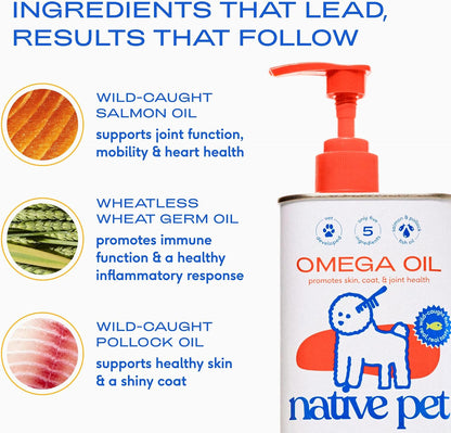 Native Pet Omega-3 Fish Oil for Dogs & Cats – Wild Alaskan Salmon Oil – Supports Skin, Coat and Joints – Fast-absorbing Liquid – 473 ml