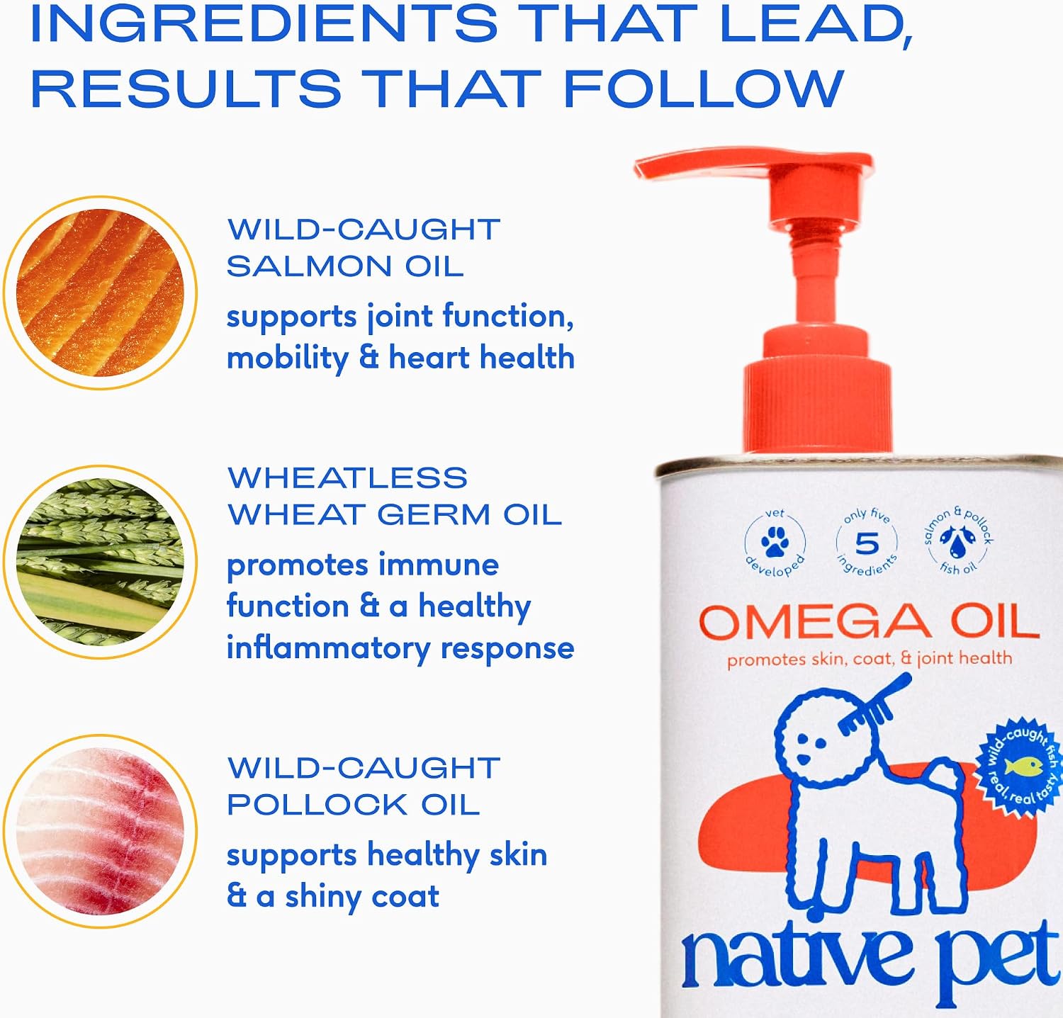 Native Pet Omega 3 Fish Oil for Dogs & Cats – Wild Alaskan Salmon Oil for Dogs Skin and Coat, Supports Joints, Heart & Shedding – Fast-Absorbing Omega 3 6 9 Liquid Supplement – 16oz - görsel 6