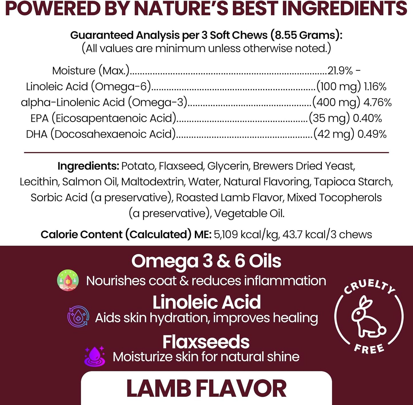 Salmon Oil for Dogs – Soft Chews with Omega-3 & 6, Vitamins, and Minerals (180 Chews, Lamb Flavour) - görsel 2