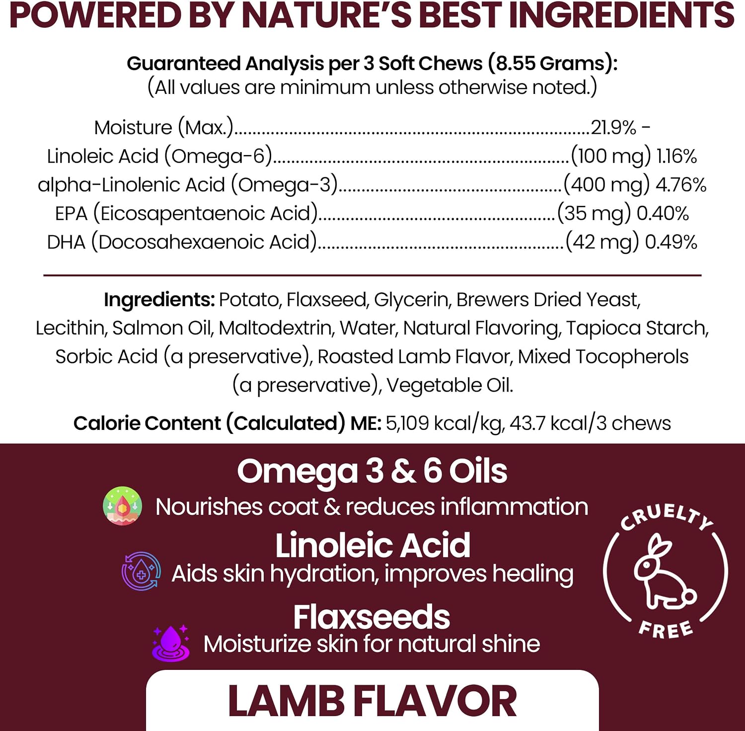Salmon Oil for Dogs – Soft Chews with Omega-3 & 6, Vitamins, and Minerals (180 Chews, Lamb Flavour) - görsel 2