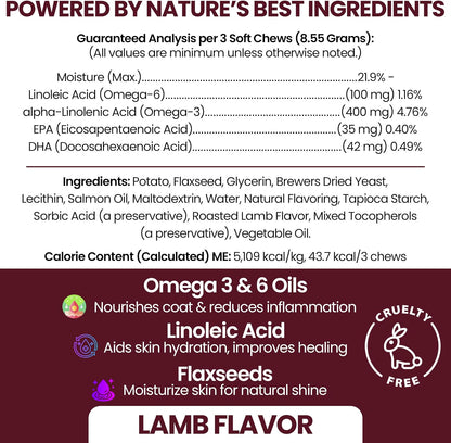 Salmon Oil for Dogs – Soft Chews with Omega-3 & 6, Vitamins, and Minerals (180 Chews, Lamb Flavour)