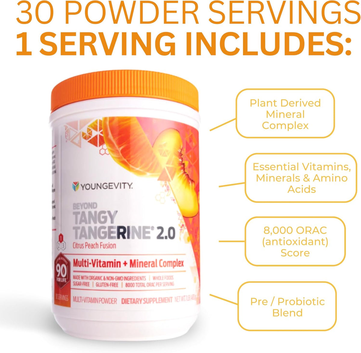 Youngevity Beyond Tangy Tangerine 2.0 Citrus Peach Ultimate Multivitamin and Mineral Complex – Crafted with Natural and Whole Foods | 8,000 ORAC | 2 Canisters - görsel 4