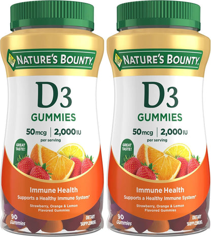 Nature's Bounty Vitamin D3 Gummies, 2000 IU, Mixed Fruit Flavour, 90 Gummies