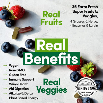 Country Farms Super Fruits and Veggies Capsules, 2 Pack - Whole Food Supplement with 30 Organic Superfoods