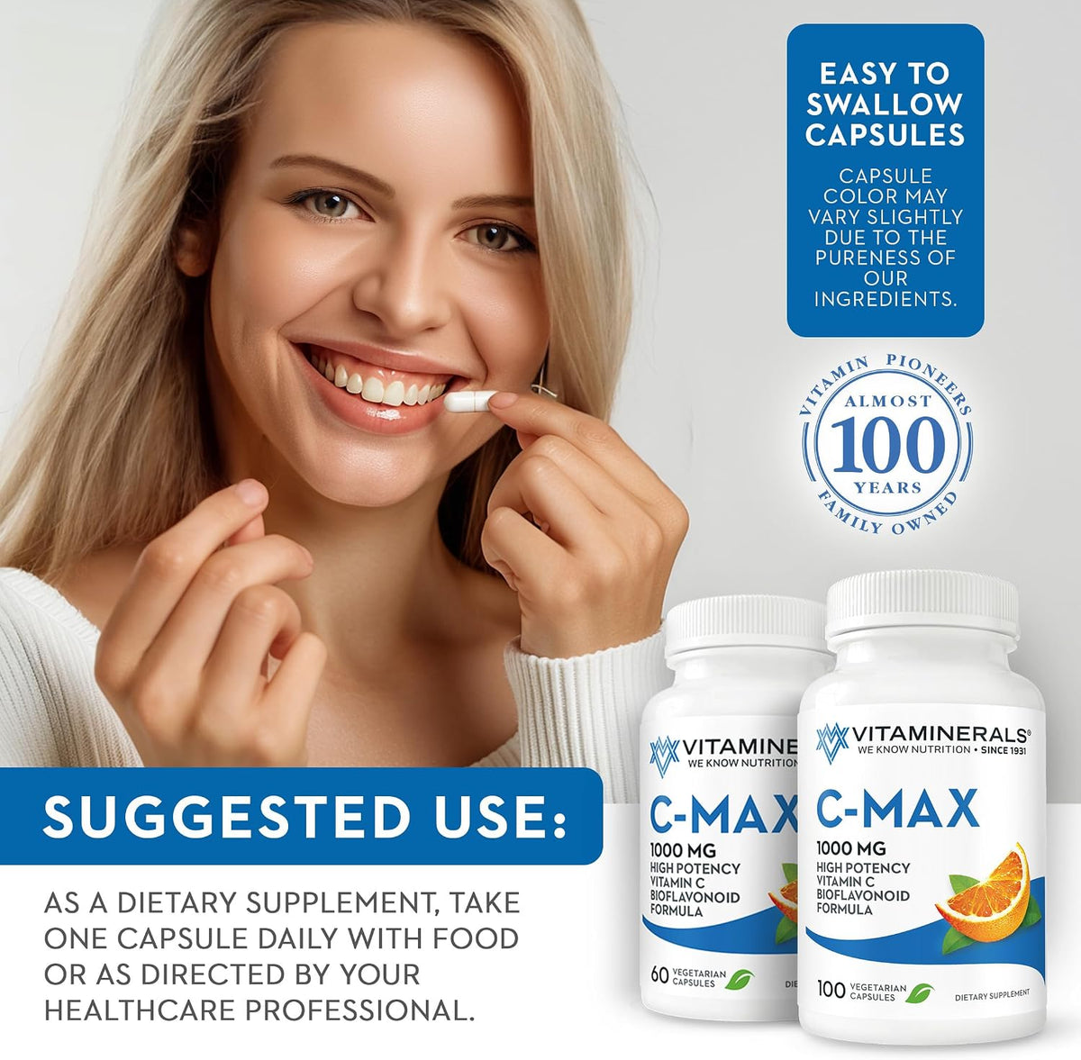 Vitaminerals C-MAX Vitamin C 1000mg with Citrus Bioflavonoids, 100 Vegetable Capsules - görsel 6