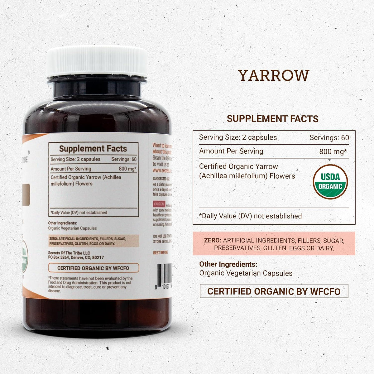 Secrets of the Tribe Yarrow 120 Capsules - Organic 800 mg Dried Leaf and Flower - görsel 4