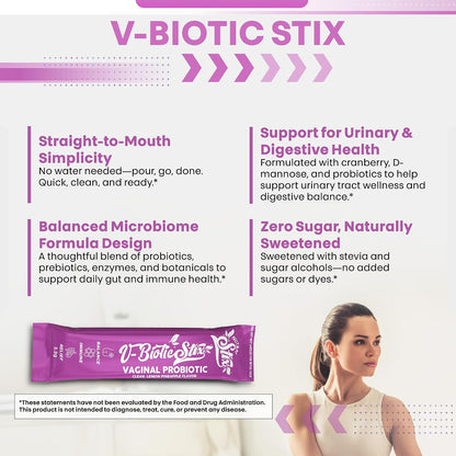 Clean Nutraceuticals Vaginal Probiotics for Women with Cranberry Extract, D-Mannose, Prebiotics – pH Balance Support, 20 Stix