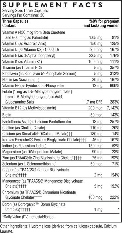 THORNE Basic Prenatal – Active Folate & Choline Antenatal Supplement for Pregnant and Nursing Women