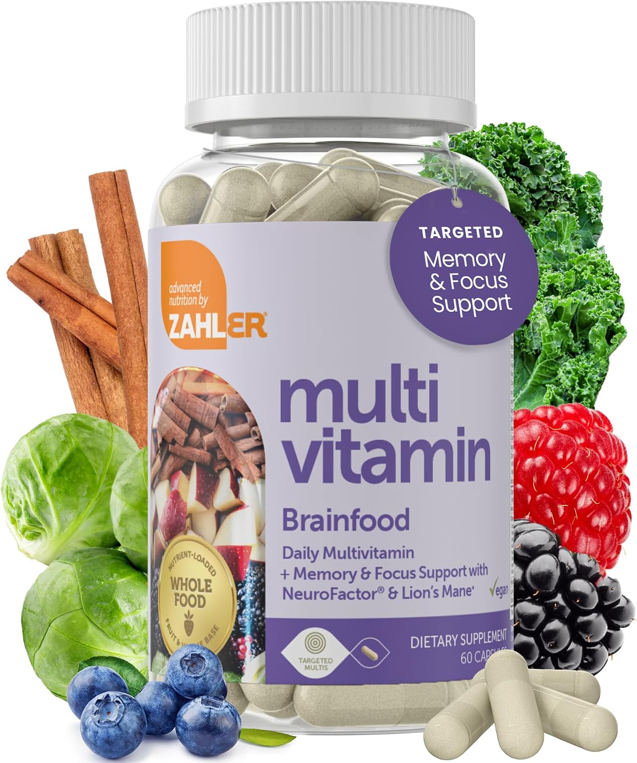 Zahler Brainfood Multivitamin with Lion's Mane and Neurofactor - 60 Capsules - görsel 1