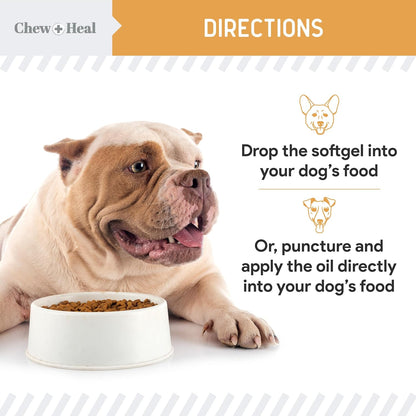 Chew + Heal Labs Wild Caught Omega-3 Fish Oil for Dogs – 300mg Mini Soft gel capsules, 360 Count