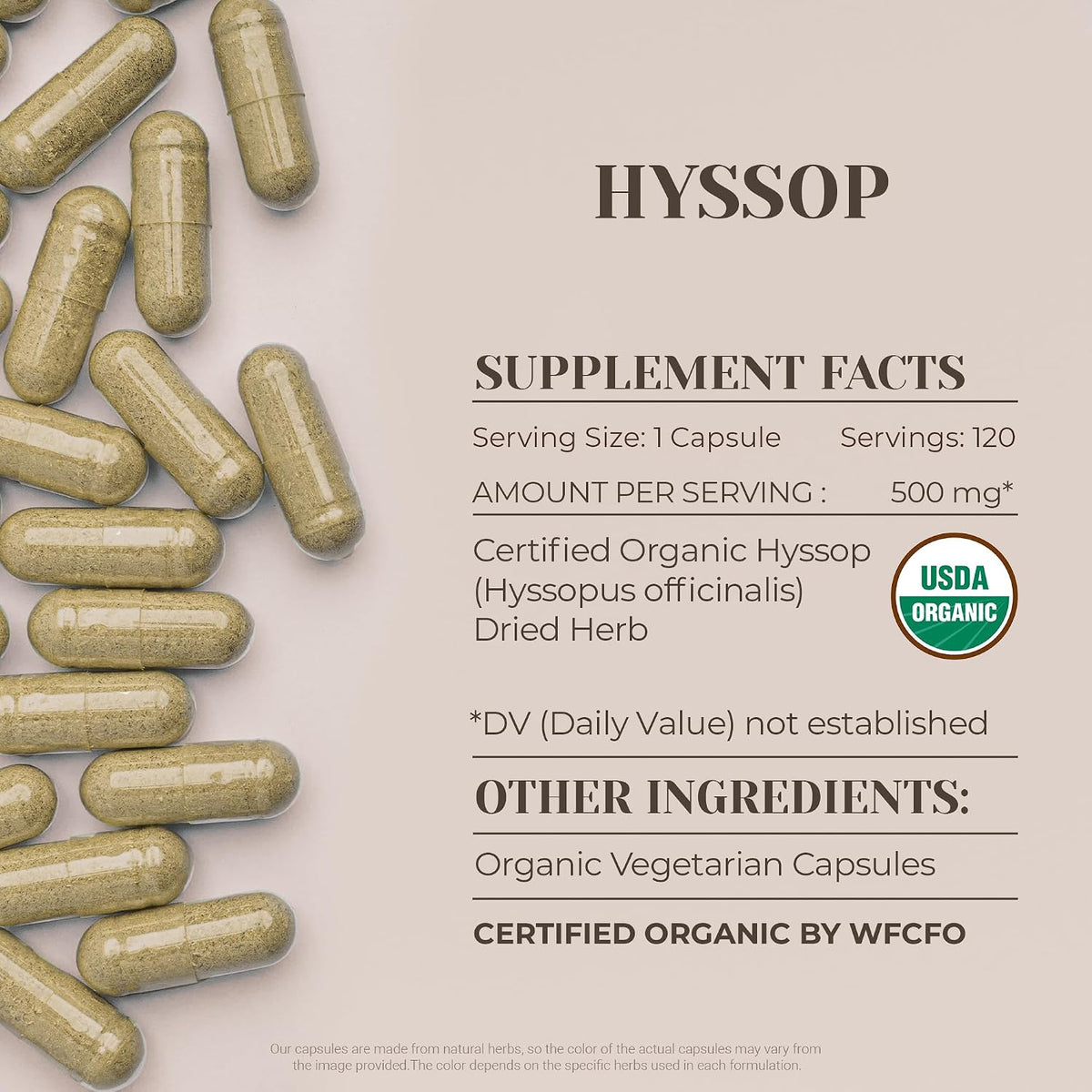 Garden Organics Hyssop 120 Capsules - USDA Organic, High-Potency Herbal Supplement - görsel 3