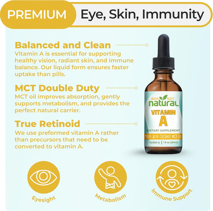 Why Not Natural Vitamin A Drops 10000 IU - Liquid Retinyl Palmitate with Coconut MCT Oil, Vegan Supplement for Skin & Hair - 30 ml