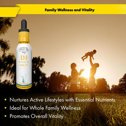 Buried Treasure Vitamin D3 & K2 Drops, 5000 IU D3 with 100 mcg K2, Sugar Free, 60 ml