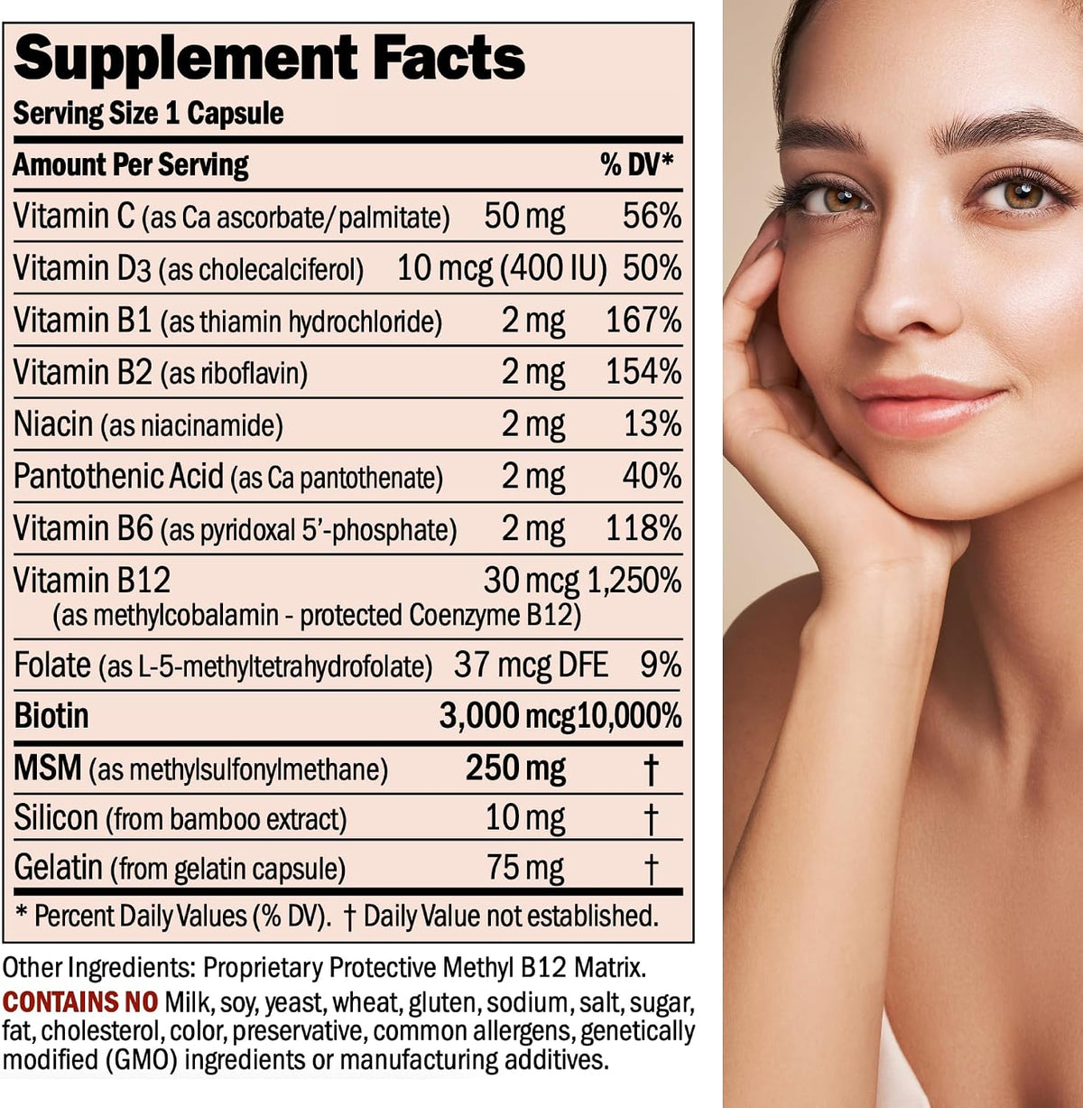 ANDREW LESSMAN Healthy Hair, Skin and Nails - 60 Capsules - 3000 mcg Biotin with B-Complex – Image 2