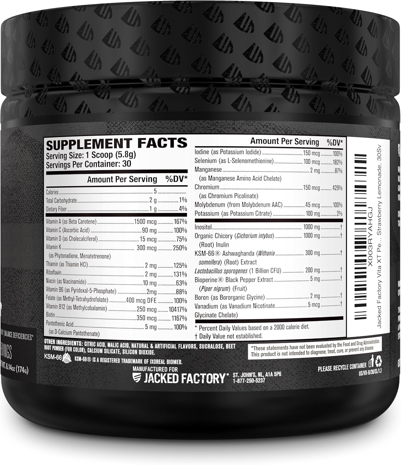 Jacked Factory Vita XT Performance Vitamin Powder - Daily Multivitamin Powder for Men with KSM-66 Ashwagandha, Prebiotic Fibre, and Essential Vitamins - Strawberry Lemonade, 30 Servings - görsel 8