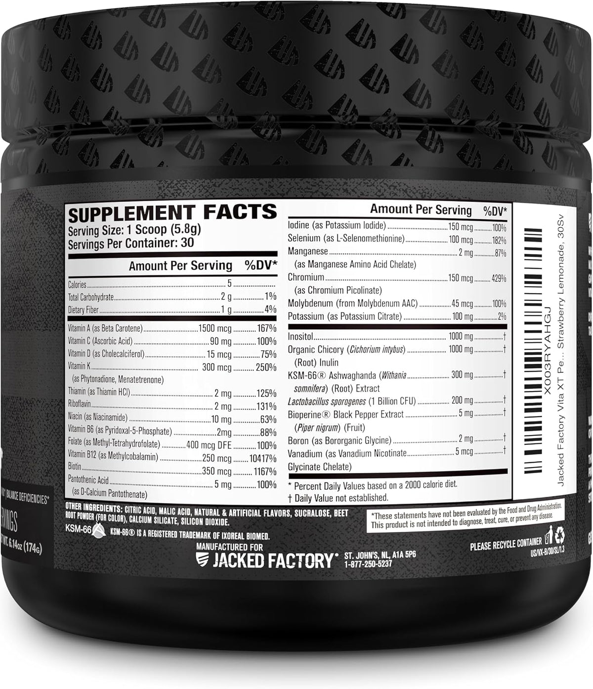 Jacked Factory Vita XT Performance Vitamin Powder - Daily Multivitamin Powder for Men with KSM-66 Ashwagandha, Prebiotic Fibre, and Essential Vitamins - Strawberry Lemonade, 30 Servings - görsel 8