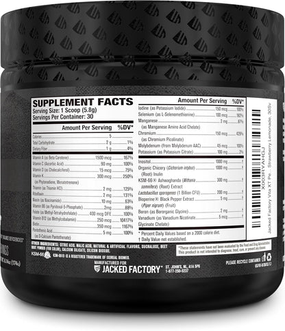 Jacked Factory Vita XT Performance Vitamin Powder - Daily Multivitamin Powder for Men with KSM-66 Ashwagandha, Prebiotic Fibre, and Essential Vitamins - Strawberry Lemonade, 30 Servings