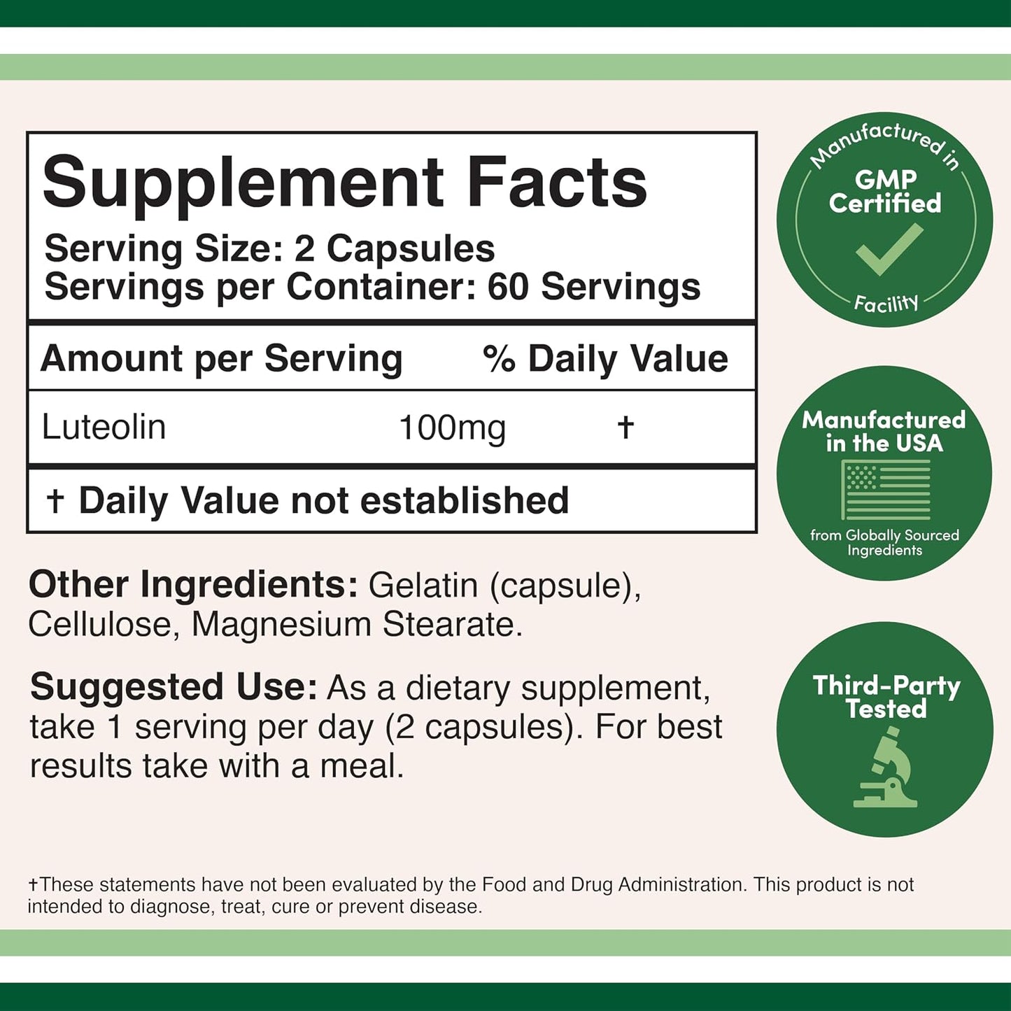 Double Wood Luteolin Supplement – 100mg per Serving, 120 Capsules, Gluten-free - görsel 2