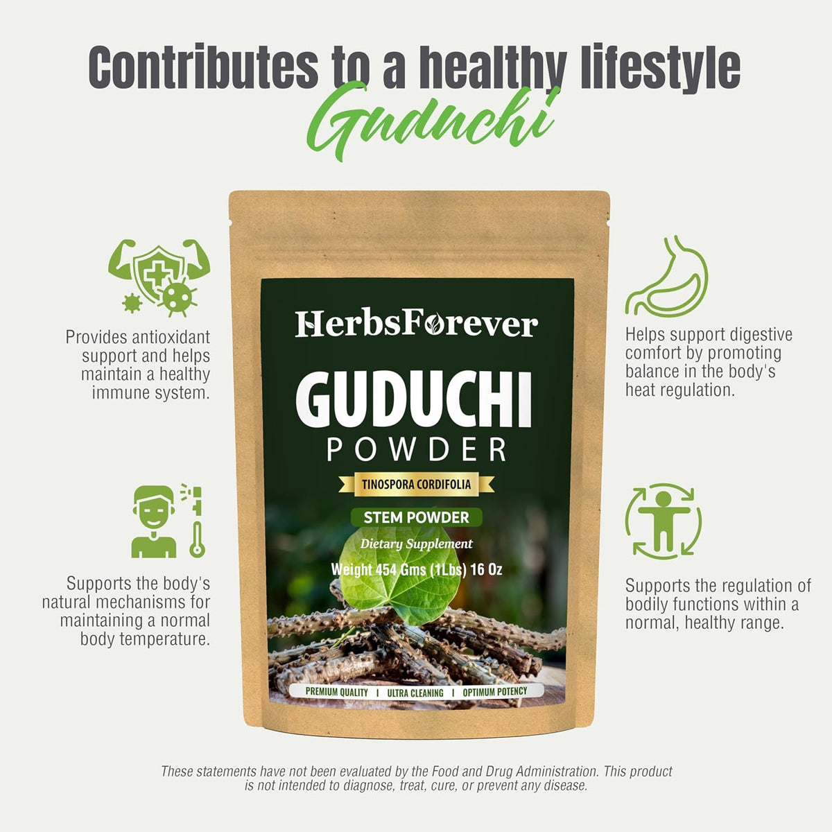 Herbsforever Guduchi Powder (Tinospora cordifolia) - 454g, Premium Herbal Powder, Non-GM, Vegan, Gluten-Free - görsel 5