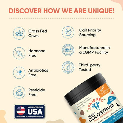 Sandhu's Grass Fed Bovine Colostrum Powder for Humans - Unflavoured, 65 Servings (Pack of 2)