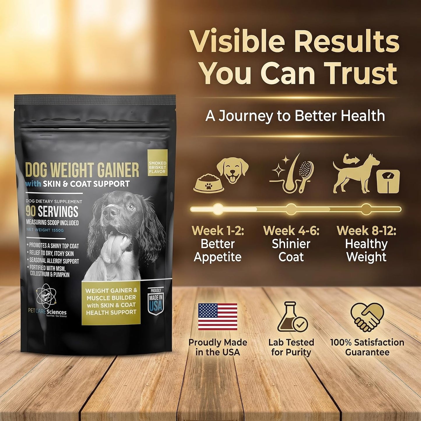 PET CARE Sciences Dog Weight Gainer with Skin & Coat Support - Weight Gain Supplements for Dogs - Canine Muscle Builder - Protein Powder - High Calorie Food Supplement - 90 Servings - görsel 6