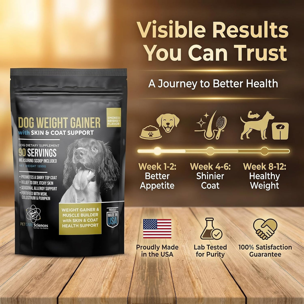 PET CARE Sciences Dog Weight Gainer with Skin & Coat Support - Weight Gain Supplements for Dogs - Canine Muscle Builder - Protein Powder - High Calorie Food Supplement - 90 Servings - görsel 6