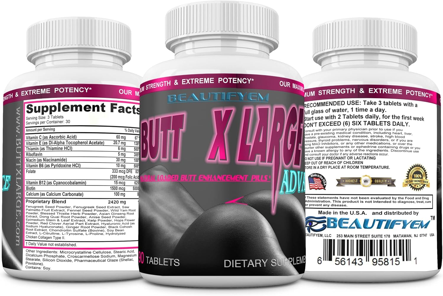 BEAUTIFYEM Butt X-Large Advance Butt Enhancement Tablets - 90 Tablets - görsel 5