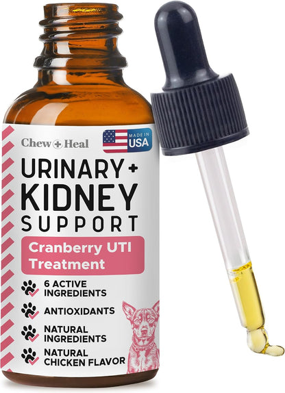 Urinary and Kidney Support for Dogs with - 60 ml of Kidney and Cranberry Supplement - Dogs UTI Treatment for Urinary Tract Health and Immune Function - Made in the USA