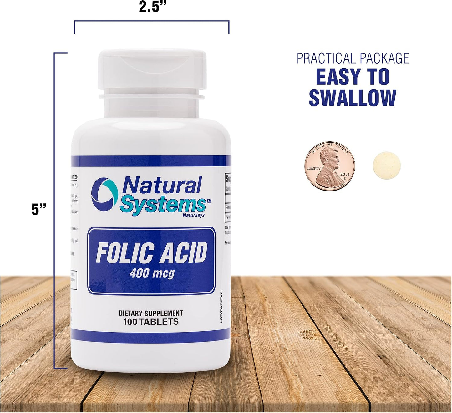 Folic Acid Supplement 100 Tablets 400 mcg by Natural Systems - Antenatal Vitamin for Women - Pregnancy Support Tablets - Daily Intake Folate - görsel 7