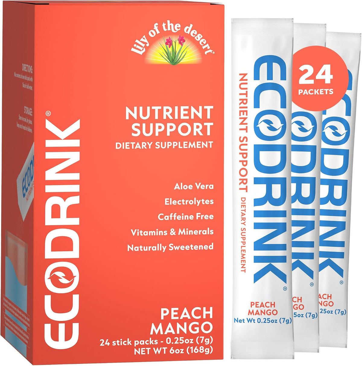 EcoDrink Nutrient Support Hydration Sachets, Peach Mango – 24 Sachets - görsel 1