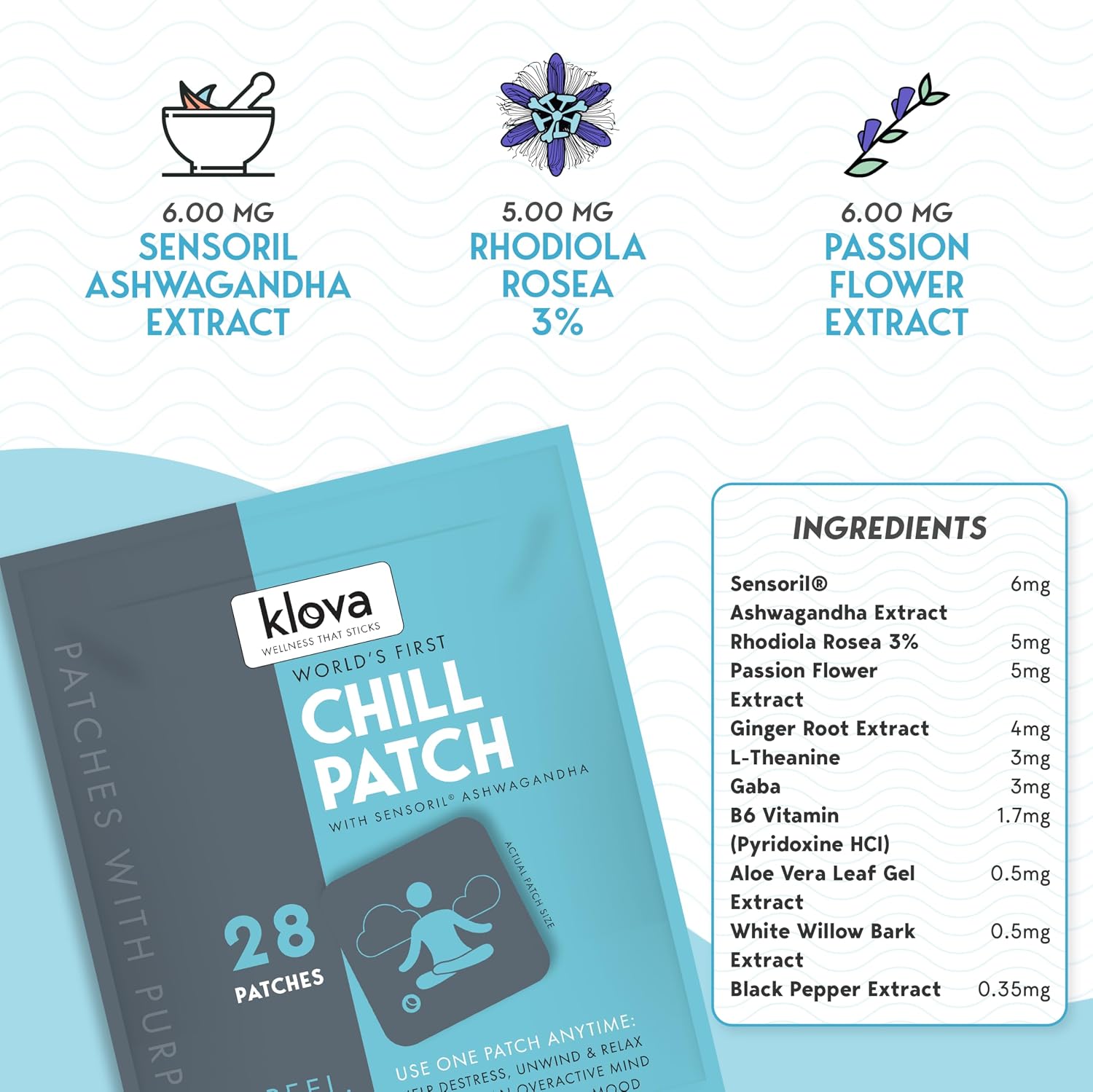 Klova Chill Patches – Transdermal Stress Relief with Sensoril Ashwagandha, Rhodiola, L-Theanine & GABA - görsel 4