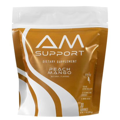 Reliv AM Support Morning Nutrition Drink Mix – Zero Calorie GLP-1 Nutritional Support with Vitamins, Minerals, Amino Acids, Prebiotic Fibre, Baobab, Ginseng & Marine Collagen - Peach & Mango - 30 Servings