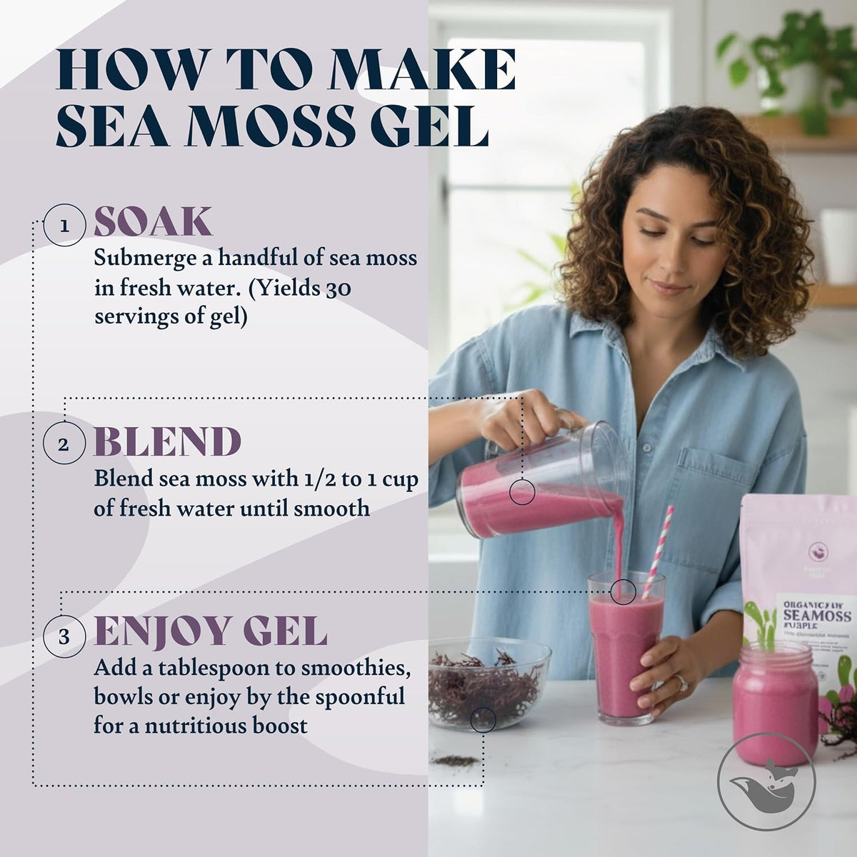 Organic Purple Sea Moss Raw - Makes 2.1 L of Sea Moss Gel, Rich in Phytonutrients & Minerals, Certified Non-GMO, Wildcrafted Superfood - 100 g Bag - görsel 6