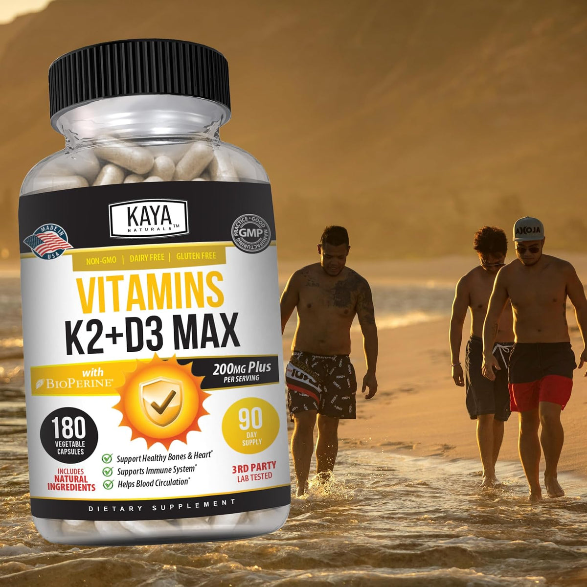 Kaya Naturals Vitamin K2 with D3 5000IU Supplement with Bioperine - Easy to Swallow Capsules (180 Count) - görsel 8
