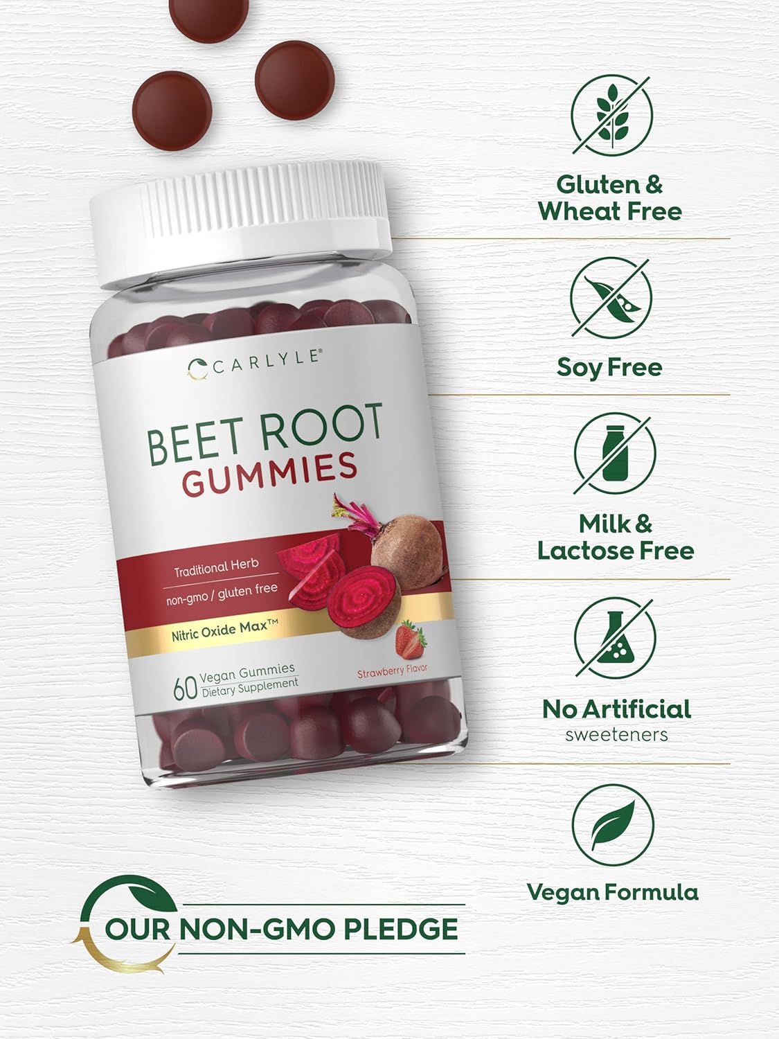 Carlyle Beet Root Gummies - 60 Count with Vitamin C & Black Pepper, Strawberry Flavour, Vegan & Non-GMO - görsel 5