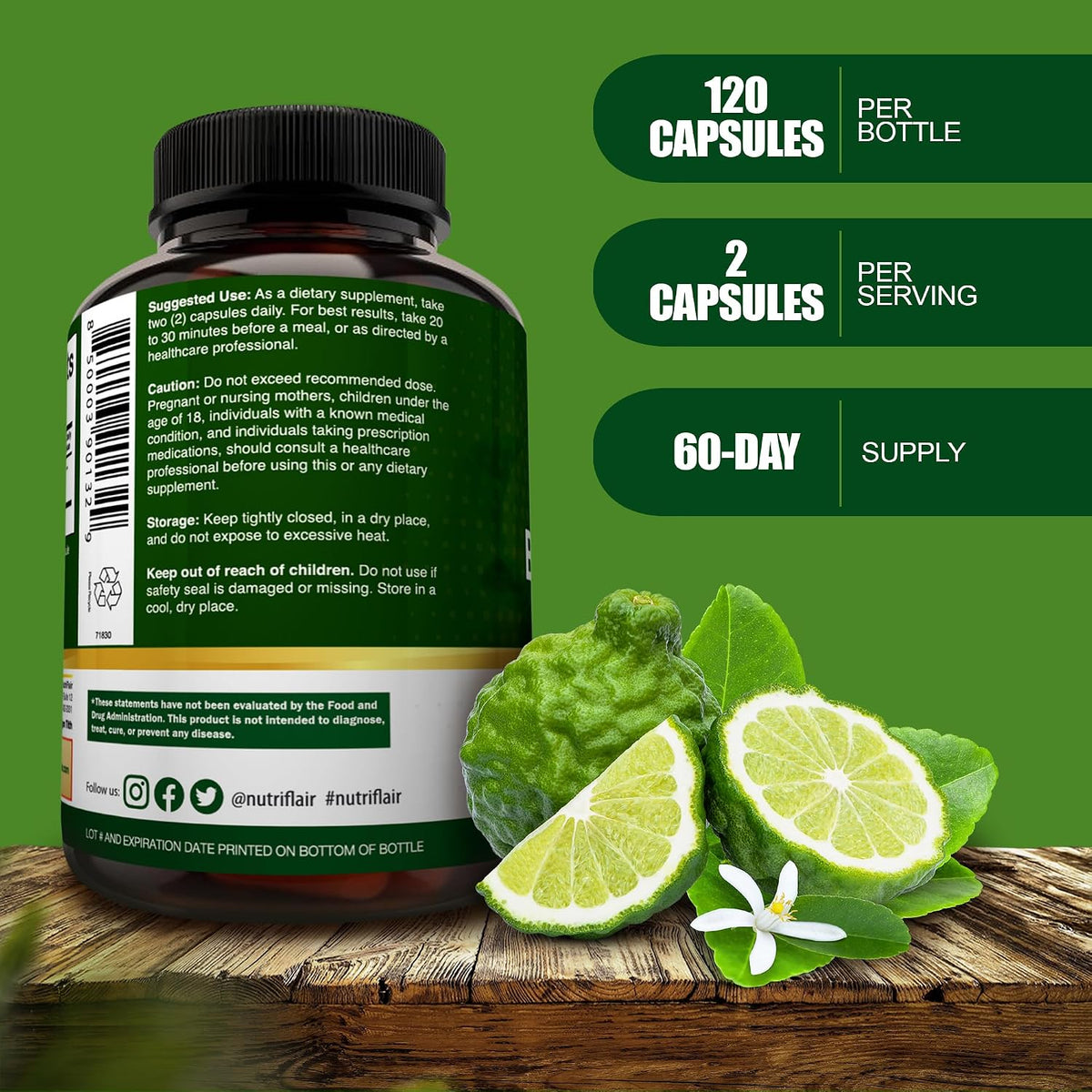 NutriFlair Organic Citrus Bergamot 1400mg - 25:1 Extract - Heart Health Supplement, 120 Vegan Capsules – Image 3