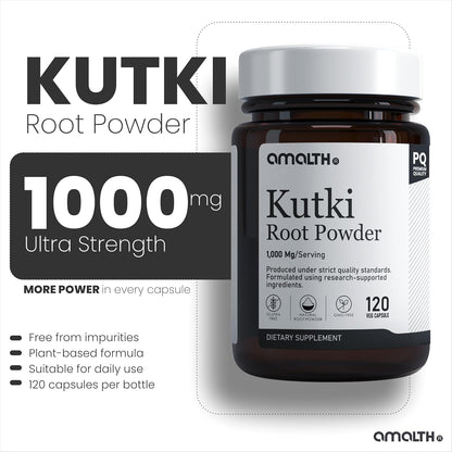 AMALTH Kutki Capsules 1000 mg - Picrorhiza Kurroa Root Extract Supplement, 120 Veg Capsules