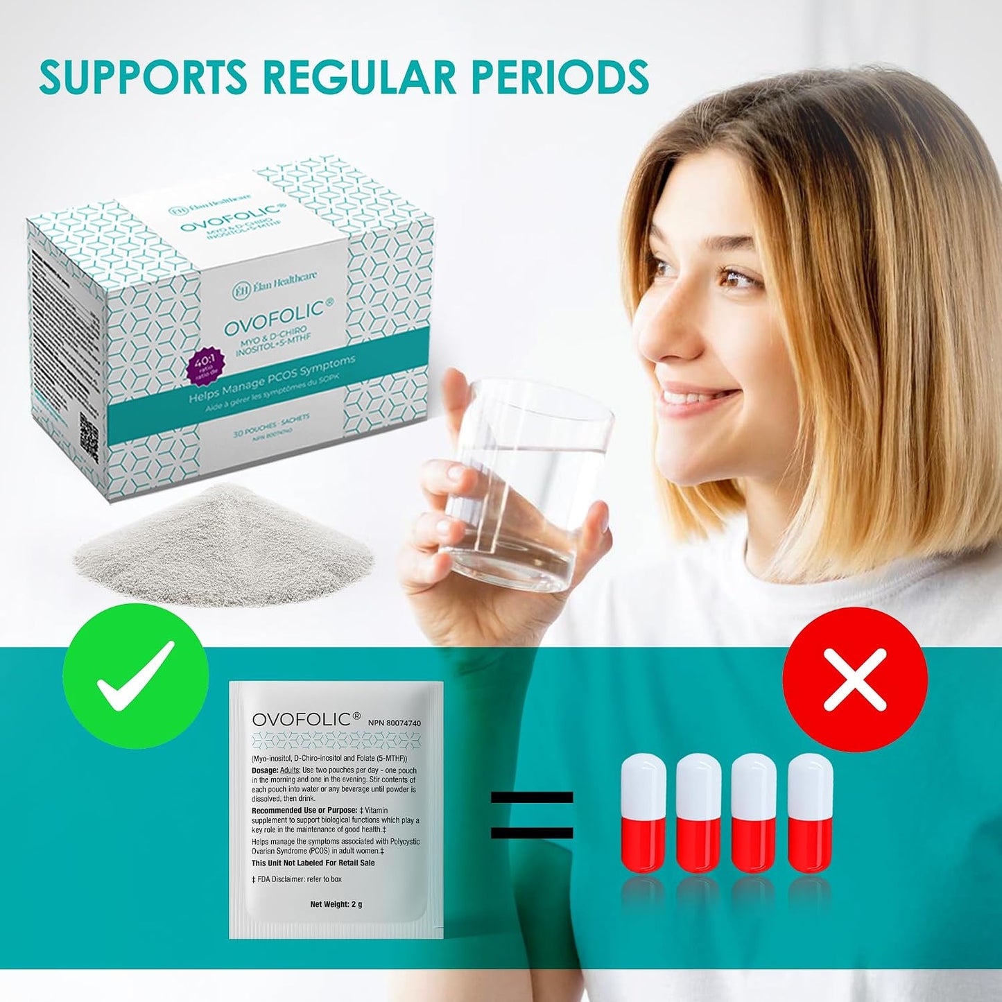 Ovofolic Inositol Food Supplement – Myo-Inositol and D-Chiro Inositol Plus Active Folate – Ideal 40:1 Ratio – 30 Sachets - görsel 4