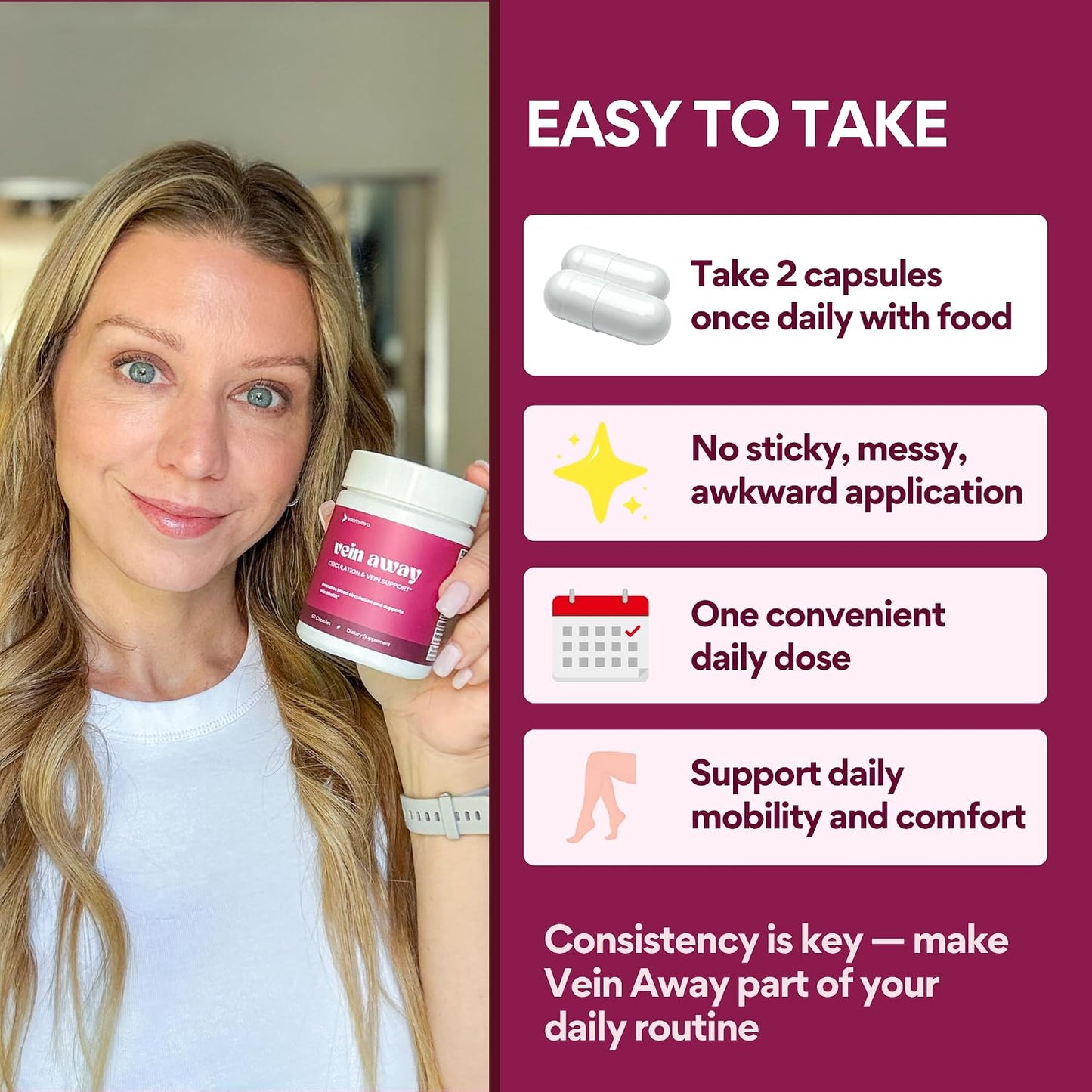 VoomVaya Vein Away – Blood Circulation & Vein Support for Women 35+ | with Diosmin & Hesperidin | 60 Capsules - görsel 7