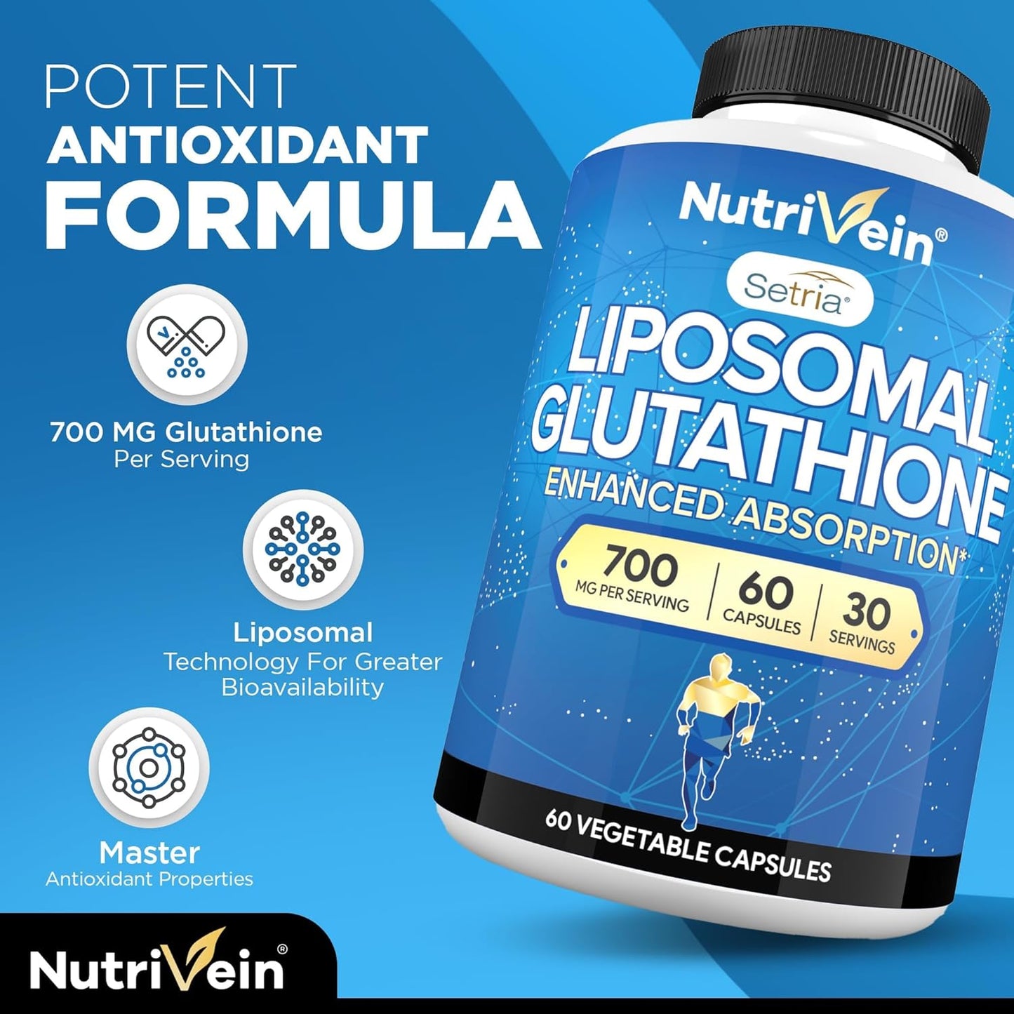 Nutrivein Premium Liposomal Glutathione 700 mg – 60 Capsules – Pure Reduced Glutathione (Setria) – Master Antioxidant - görsel 3