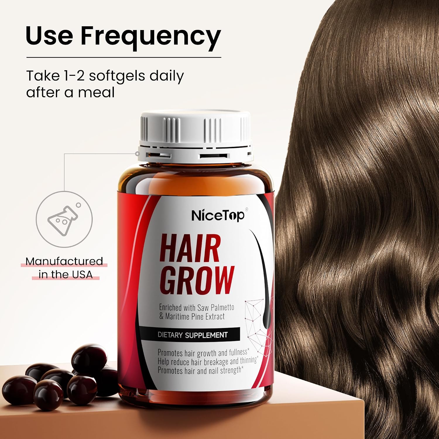 NiceTop Hair Growth Supplement for Women with Biotin & Saw Palmetto - görsel 3