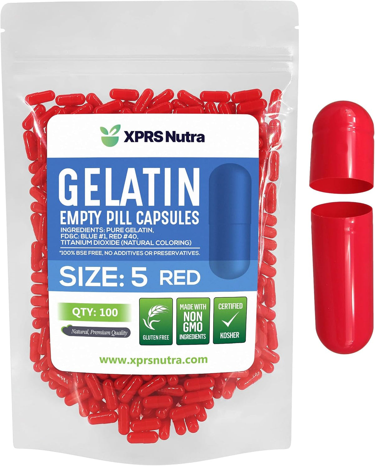 XPRS Nutra Size 5 Empty Gelatine Capsules (100 Count, Red) - görsel 1
