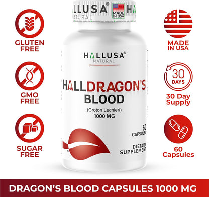 Dragon’s Blood Capsules 1000mg, Croton Lechleri Extract (Sangre de Drago, Sangre de Grado) Natural Digestion Support, Skin Healing, Ulcers, Stomach Sensitivity, Scarring, Antioxidant Support, 60 Capsules