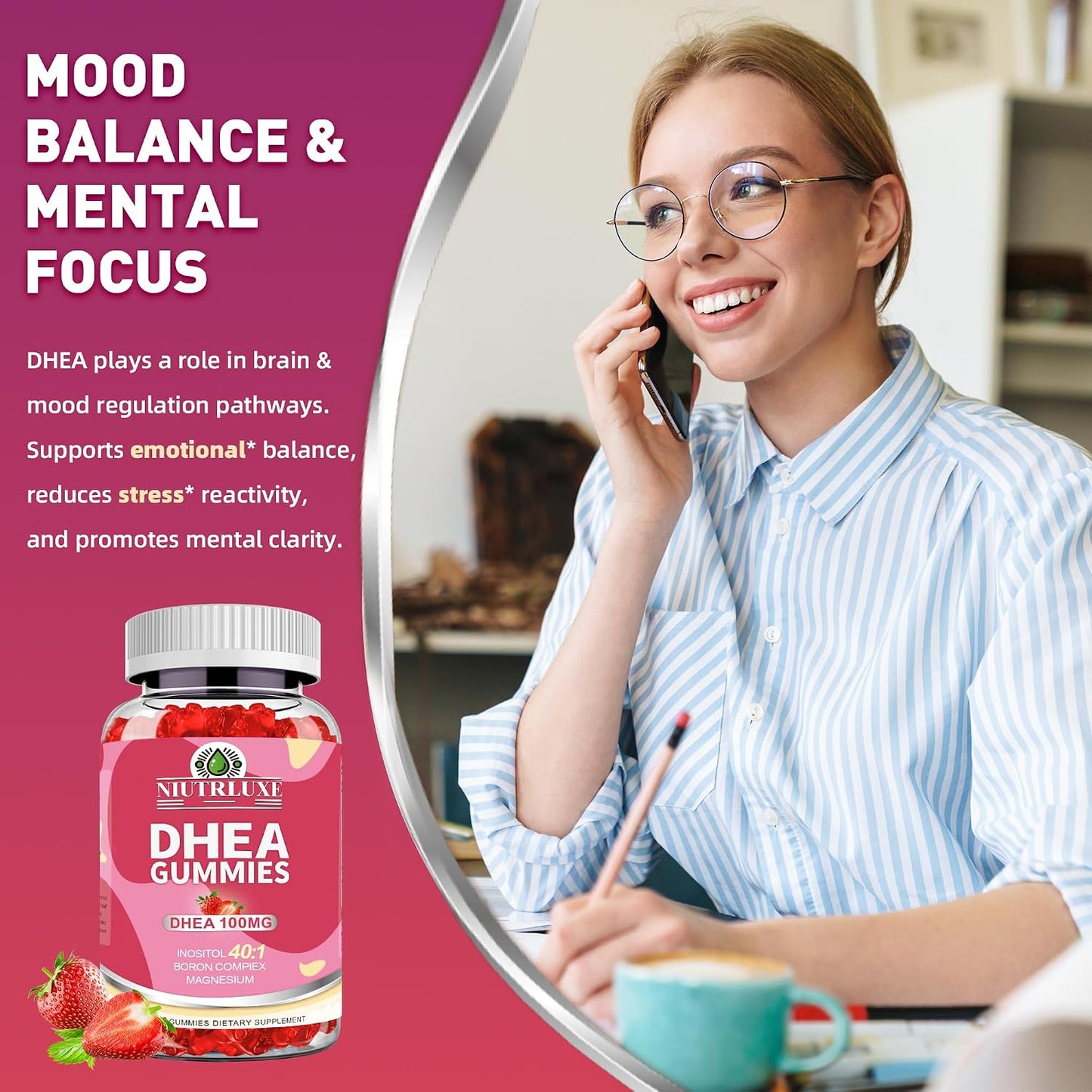 DHEA Gummies for Women | DHEA Supplement | 100mg/50mg Chewable with Boron, Inositol and Magnesium | Pro-Ageing, Ovarian Support, Sleep Support | Vegan | 60 Gummies - görsel 6