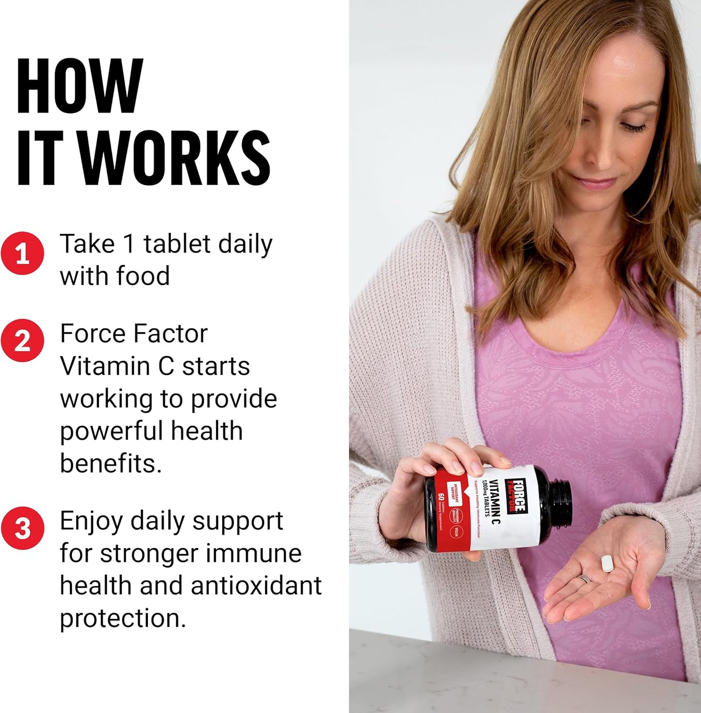 Force Factor Vitamin C 1000mg Immune Support Supplement, Vitamin C Tablets for Immunity and Antioxidant Defence, Premium Quality, Vegan, 60 Tablets - görsel 4