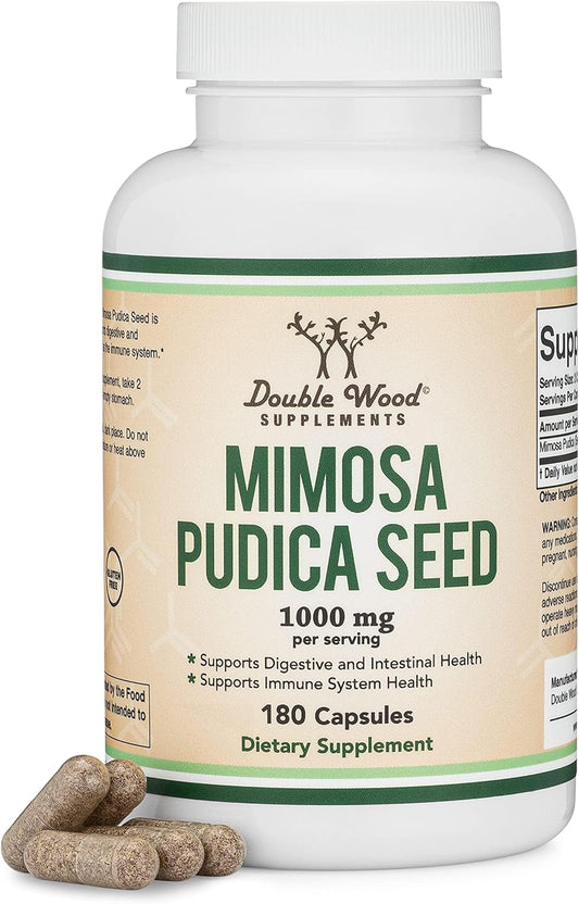 Mimosa Pudica Seed Capsules – 180 Capsules (3 Month Supply) – 1000 mg – Digestive Support – Double Wood Supplements
