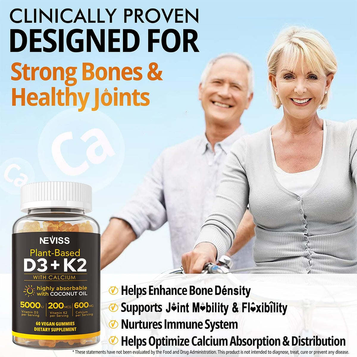 Vitamin D3 K2 Gummy Bears – 5000 IU D3, 200 mcg K2 MK7, 600 mg Calcium, Vegan, 60 Gummies - görsel 4