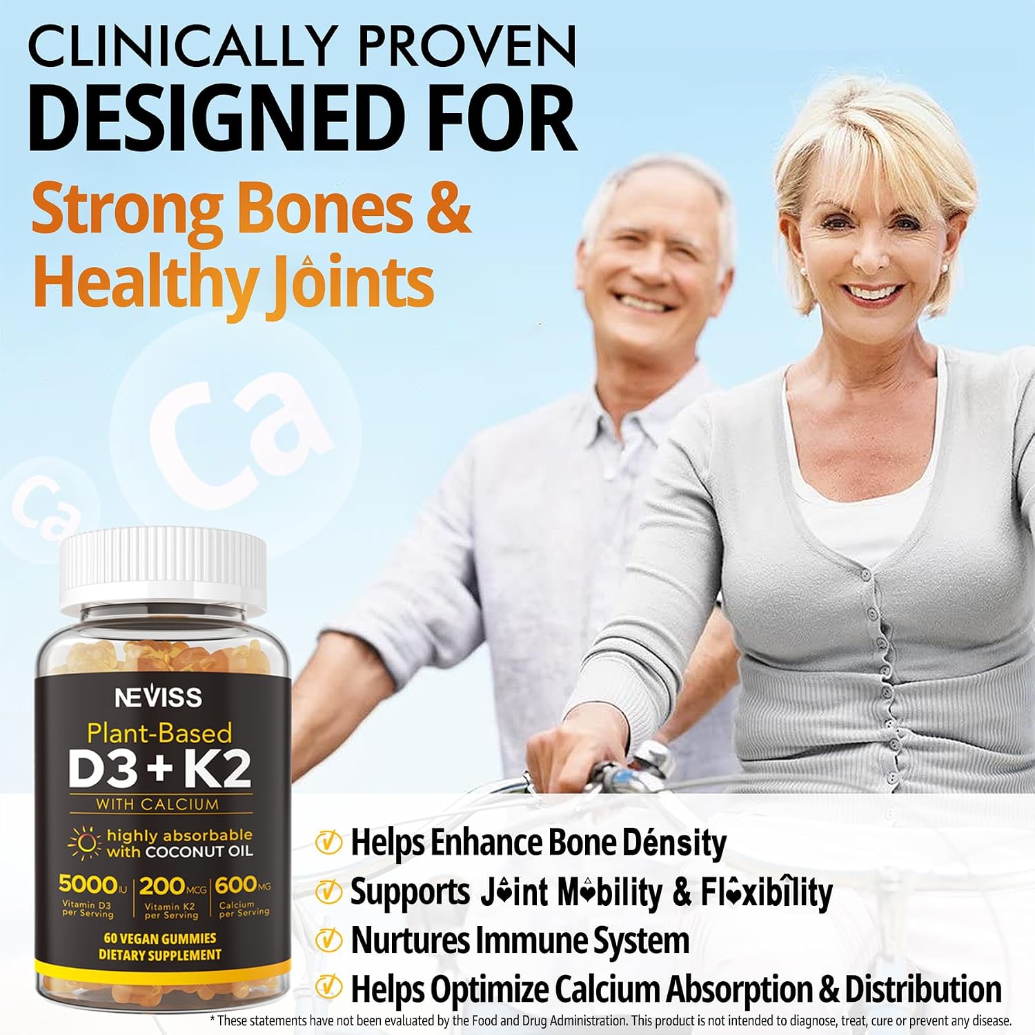 Vitamin D3 K2 Gummy Bears – 5000 IU D3, 200 mcg K2 MK7, 600 mg Calcium, Vegan, 60 Gummies - görsel 4