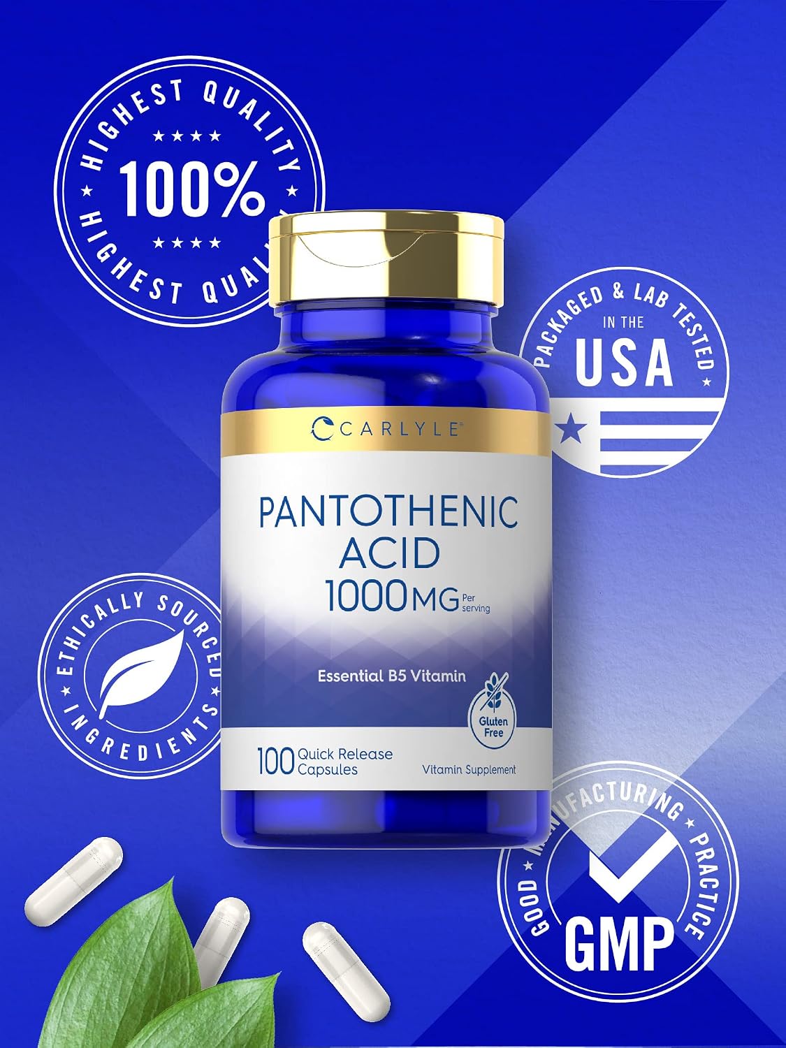Carlyle Pantothenic Acid Vitamin B5 | 1000mg – Normal energy-yielding metabolism – helping your body convert food – Image 5