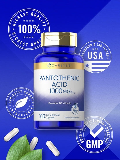 Carlyle Pantothenic Acid Vitamin B5 | 1000mg – Normal energy-yielding metabolism – helping your body convert food – Image 5